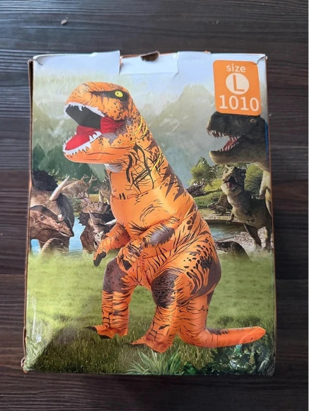 Large Dino suit costume unisex men women orange black Halloween